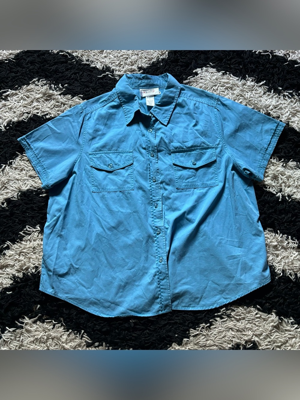 Mainstreet Blues 2000’s Bright Blue Button Down Collared Short Sleeve Shirt